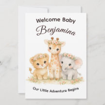 Safari Djur Babyflicka Blommig Krona Bebis Shower