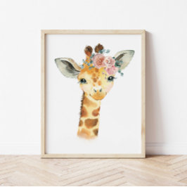 Safari Djur Barnkammar Konst, Akvarell Giraff Barn Poster