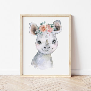 Safari Djur Barnkammar Konst, Vattenfärg Flodhäst Poster