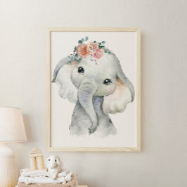 Safari Djur Barnkammare Konst Akvarell Elefant Bar Poster