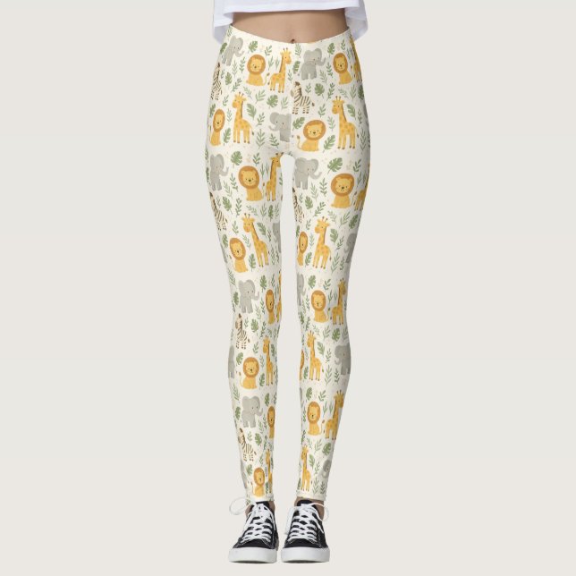 Safari djur barnkammare tryck leggings (Framsida)