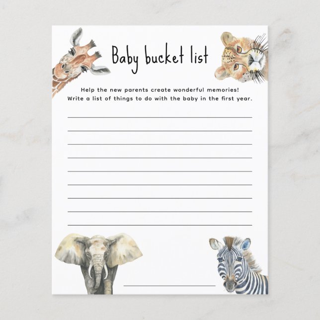 Safari-djur - Bebis bucket list (Framsida)