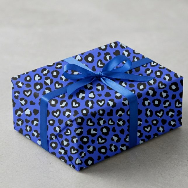 Safari Djur Blå Leopard Chictryck Mönster  Presentpapper (blue leopard print wrapping paper 1)