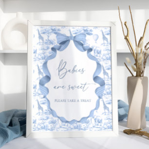 Safari Djur Blå Toile de Jouy Babies är söta Poster
