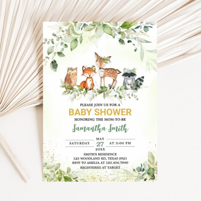 Safari Djur Botanisk Bebis Shower  Inbjudningar (Greenery Safari Animals Baby Shower Invitaiton)