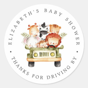 Safari-djur   Drive-By Baby Shower Tacksamhetskort Runt Klistermärke