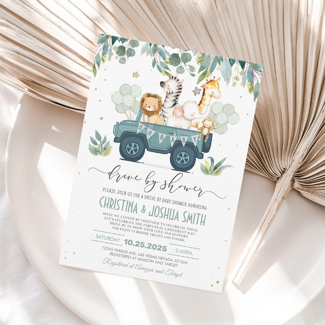Safari Djur Drive Thru Baby Shower Inbjudan (Skapare uppladdad)