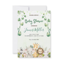 Safari Djur Eukalyptus Baby Shower Inbjudan
