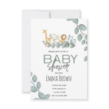 Safari Djur Eukalyptus Baby Shower Inbjudan