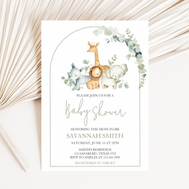 Safari Djur Grönska Baby Shower  Inbjudningar (Woodland Animals Baby Shower Invitation)