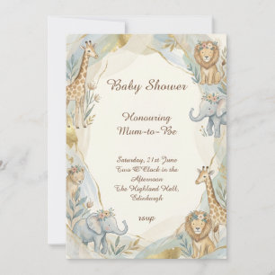 Safari Djur Guld Baby Shower Inbjudan