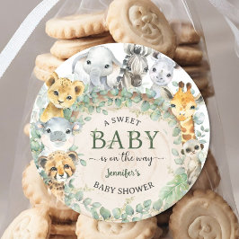 Safari Djur i djungeln Baby Shower Tropisk Runt Klistermärke