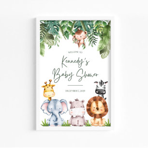 Safari Djur i Djungeln Baby Shower Välkomstskylt Poster