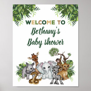 Safari Djur i Djungeln Baby Shower Välkomstskylt Poster