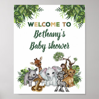 Safari Djur i djungeln Baby Shower Välkomstskylt Poster