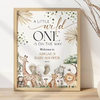 Safari Djur Könsneutral Baby Shower Välkomst Poster