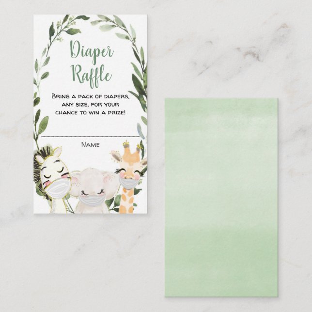 Safari-djur maskerar grönaktiga, blöjande raffkort tilläggskort (Fram/baksida)