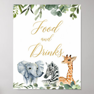 Safari-djur, mat och dryck för babydusch poster