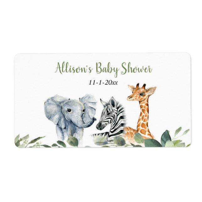 Safari-djur mini-vattenflaska eller champagne fraktsedel (Framsidan)