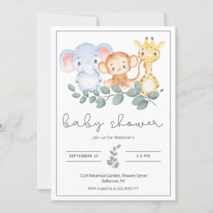 Safari Djur och Grönska Baby Shower Inbjudningar