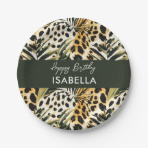 Safari Djur Pälsavtryck Mönster & Palmblad