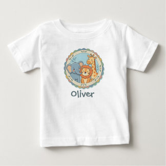 Safari Djur Pastell Elefant Lejon Giraff T Shirt