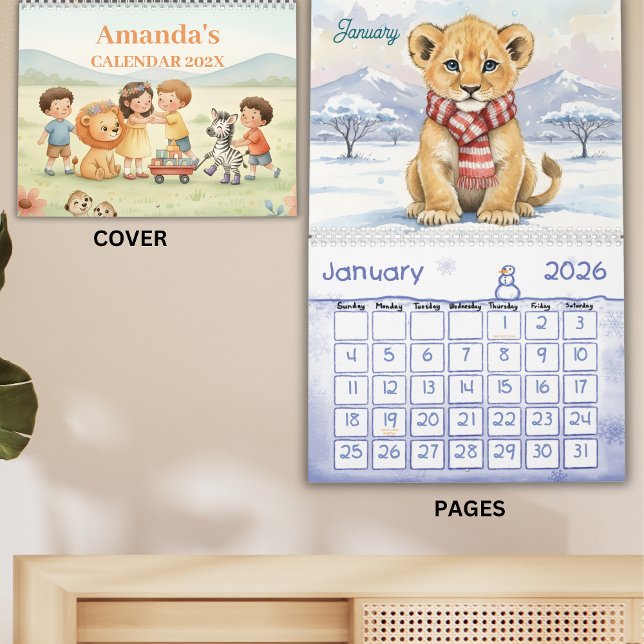 Safari Djur Personlig Barnkalender 2026 Kalender (Skapare uppladdad)