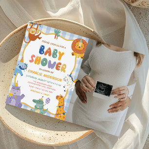 Safari Djur Pojke Baby Shower Foto Inbjudningar