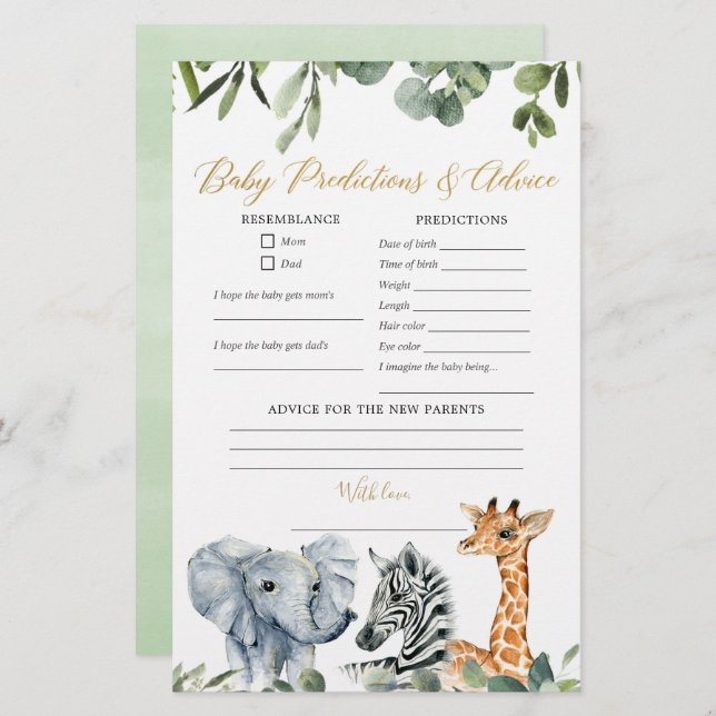 Safari-djur, råd om storskaliga förutsägelser från (Fram/baksida)