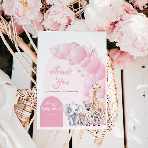 Safari Djur Rosa Boho Babyflicka Shower Tack Kort
