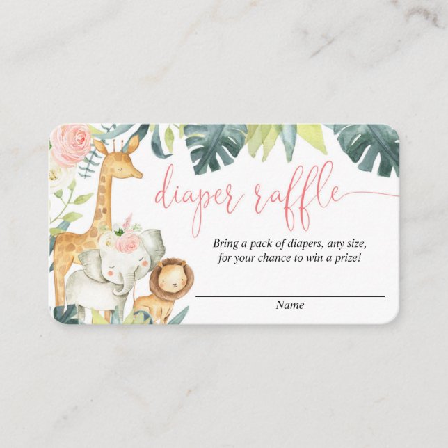 Safari-djur  rosa-kort för raffkort tilläggskort (Framsida)