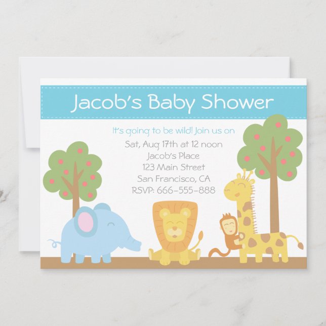 Safari Djur tema Baby Shower Inbjudan (Framsida)