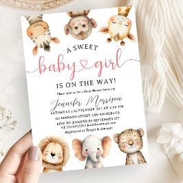 Safari Djur Tjej Baby Shower Tropisk Djungel Inbjudningar