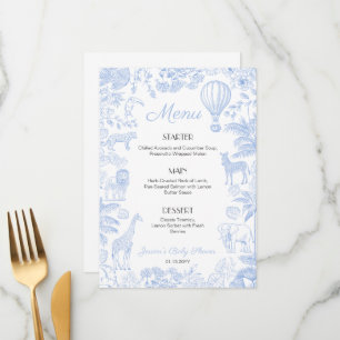 Safari Djur Toile De Jouy Pojke Baby Shower Menyer