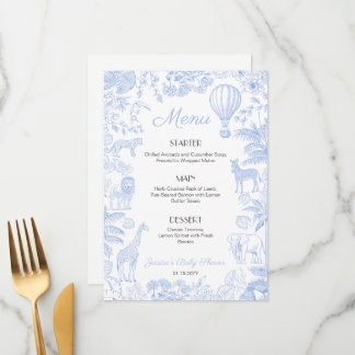 Safari Djur Toile De Jouy Pojke Baby Shower Menyer