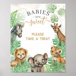 Safari-djur Tropical Grey Baby Shower behandlar Poster
