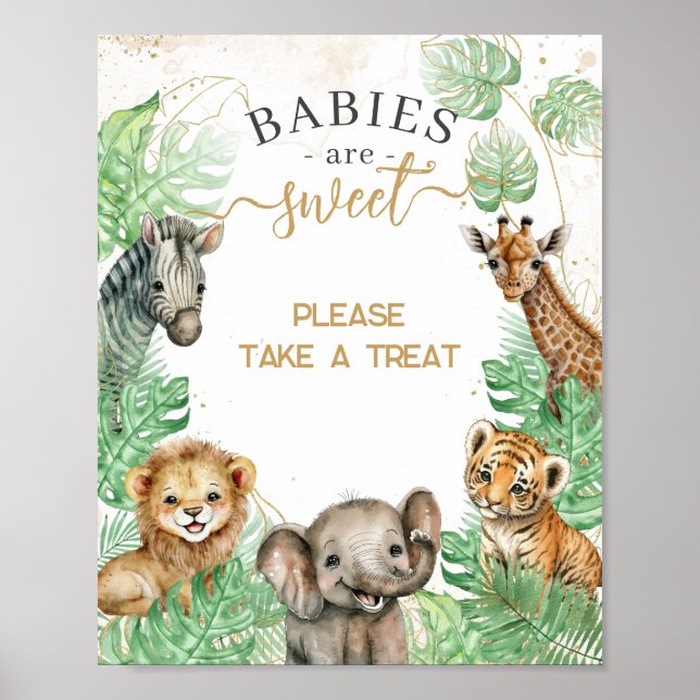 Safari-djur Tropical Grey Baby Shower behandlar Poster (Framsidan)