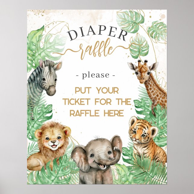Safari-djur Tropical grey Baby Shower diape Poster (Framsidan)