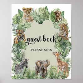Safari-djur Tropical Grey gäst bok-tecken Poster