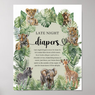 Safari-djur Tropical Late Night Diaper-spel Poster