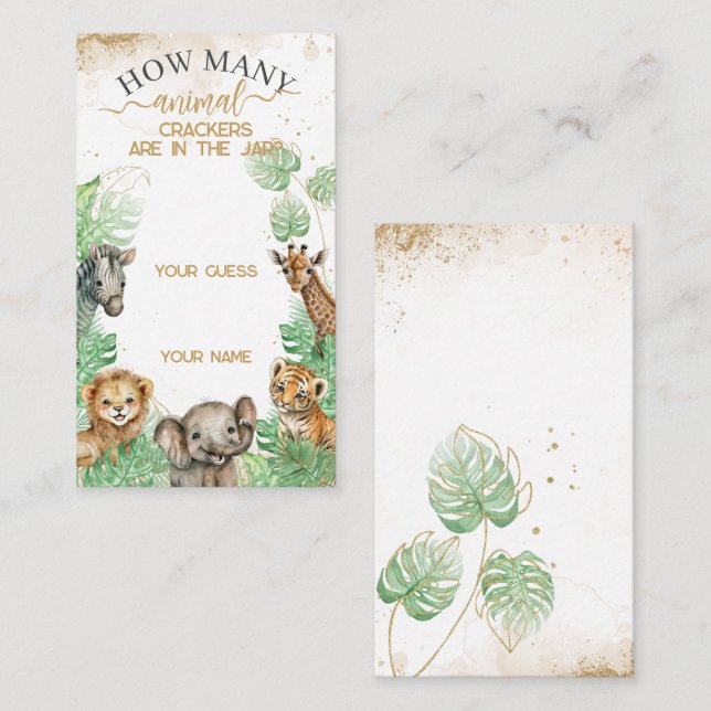 Safari-djur Tropisk Baby Shower krackerspel Tilläggskort (Fram/baksida)