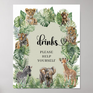 Safari-djur Tropiska grönsaksdrycker bord-tecken Poster