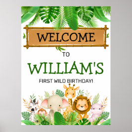 Safari Djur Wild One Födelsedag Poster