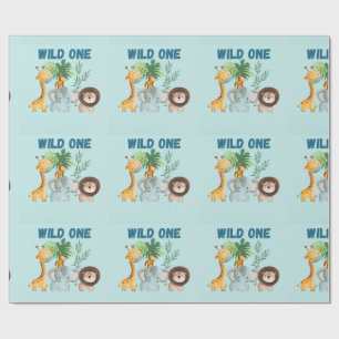 Safari Djur Wild One födelsedag Presentpapper