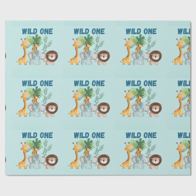 Safari Djur Wild One födelsedag  Presentpapper (Platt)