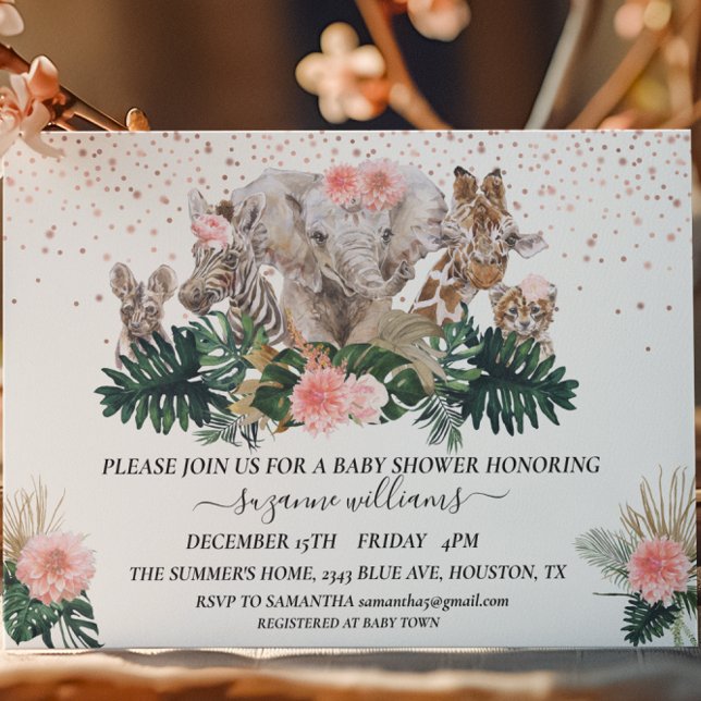 Safari djurungar Rosa djungeldusch  Inbjudningar (Skapare uppladdad)