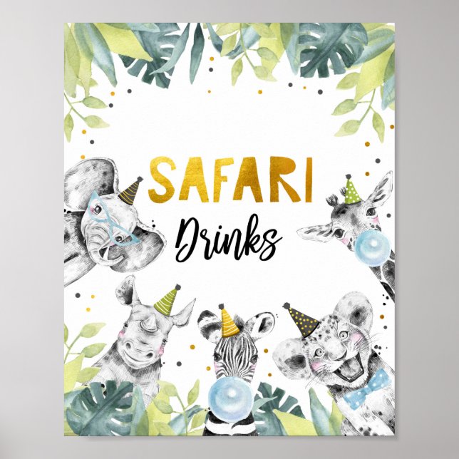 Safari Drinks Safari Party Animals Födelsedagsskyl Poster (Framsidan)