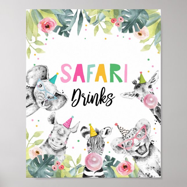 Safari Drinks Safari Party Animals Födelsedagsskyl Poster (Framsidan)
