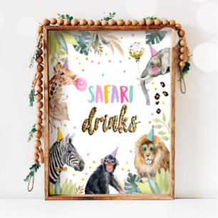 Safari Drinks Safari Party Animals Födelsedagsskyl Poster