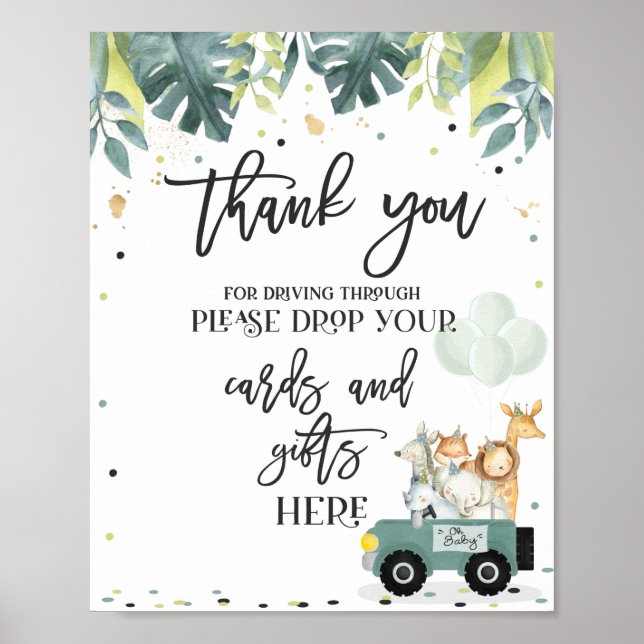 Safari Drive by Baby Shower Card & Gift Sign Poster (Framsidan)